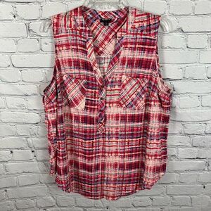 Torrid Women’s Harper Blouse Sleeveless Pullover Stretch Red & Pink Plaid 0/12